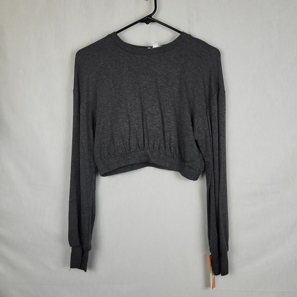 Colsie Womens Dark Gray Dolman Sleeve Cropped Lounge Pullover Sweatshirt Size S